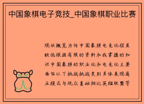 中国象棋电子竞技_中国象棋职业比赛