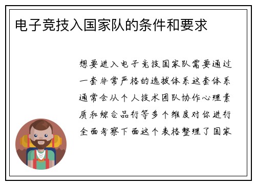 电子竞技入国家队的条件和要求